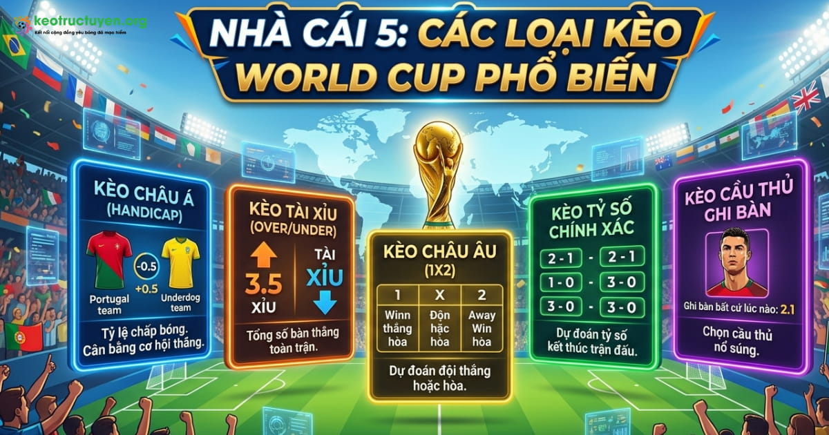 Kèo Nhà Cái World Cup - Tỷ Lệ Cược Và Soi Kèo Nhà Cái 5 Các loại kèo World Cup phổ biến tại nhà cái 5